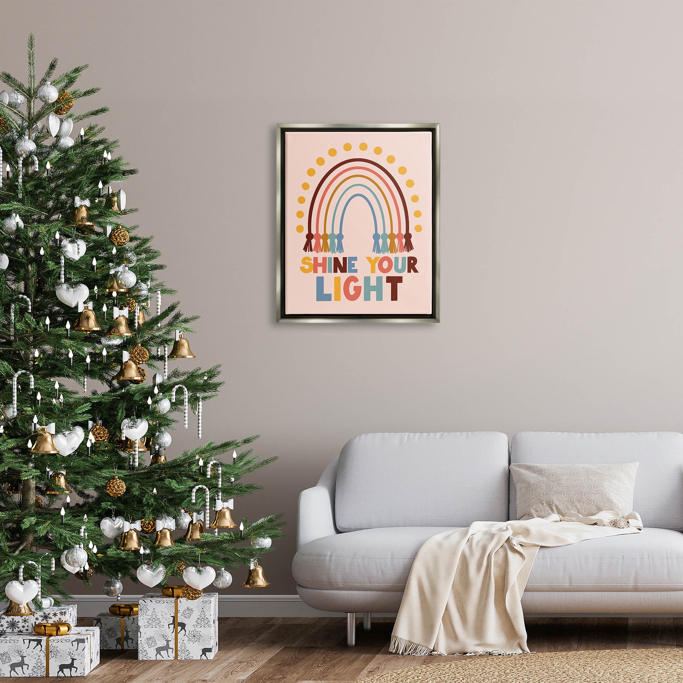 Shine Your Light Hanukkah Rainbow Holiday Graphic Art Luster Gray Framed Art Print Wall Art