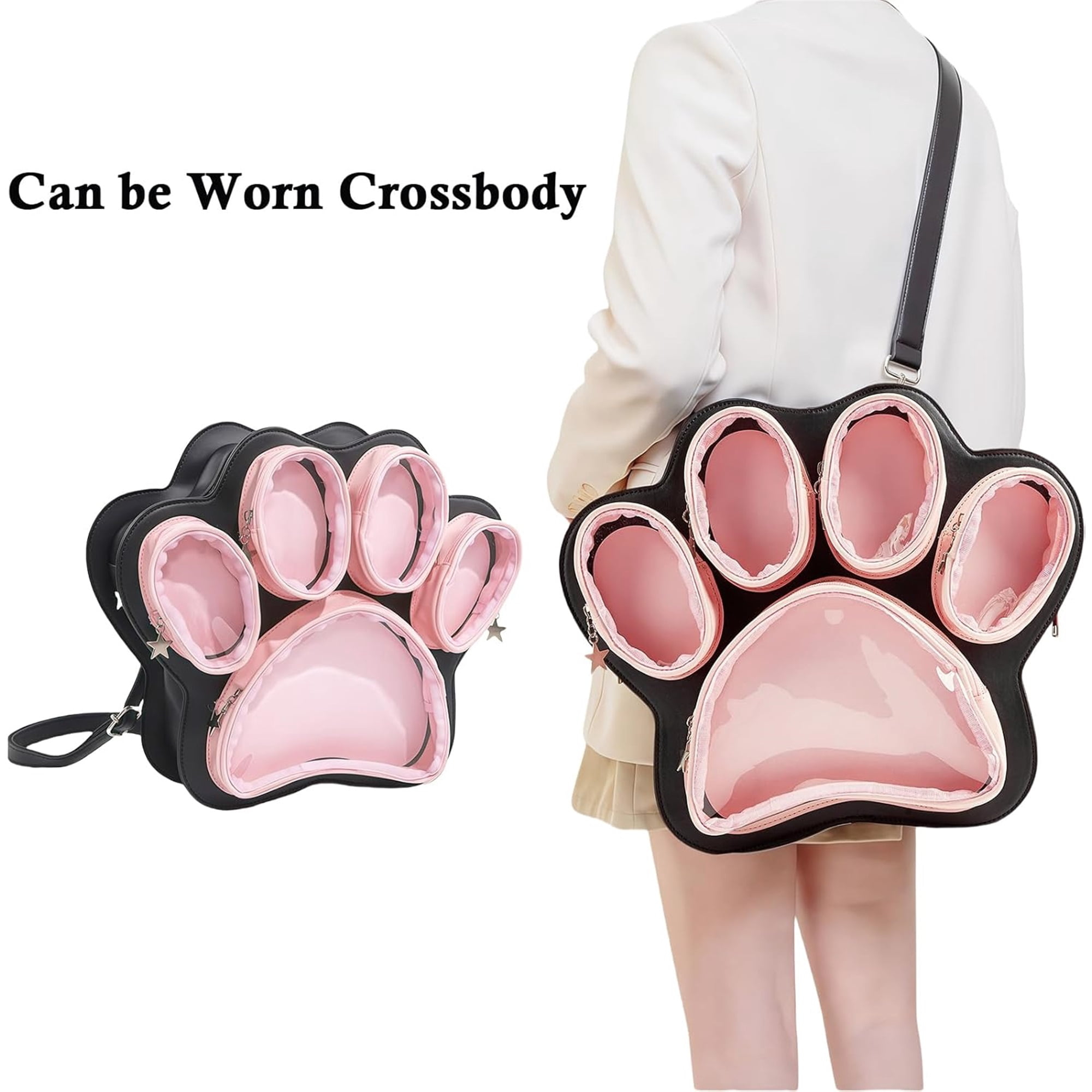 SQDWYGUO Cat Paw Ita Bag Kawaii Cute Backpack Ita Display Backpack with Clear Pocket Pretty Aesthetic Crossbody Shoulder Bag,Pink