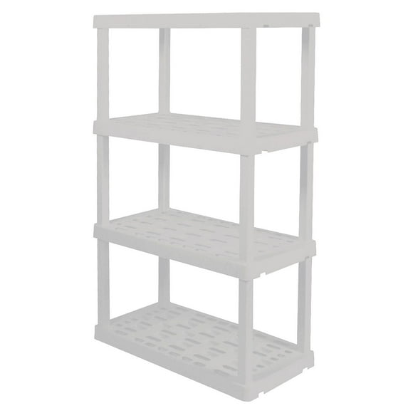 Hyper Tough Plastic Shelves Garage Shelf Heavy Duty Shelving Unit Storage Rack Shelves Interlocking Multipurpose Shelf 4-Tier 56"H x 18"D x 36"W White-600 lbs