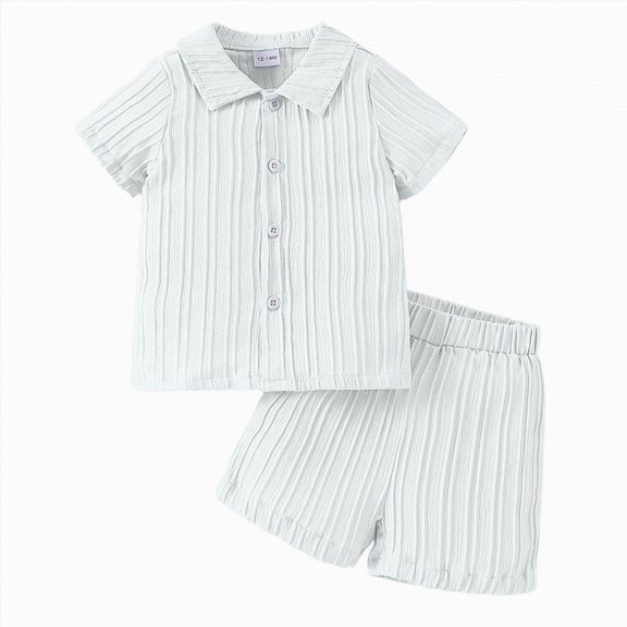 KPOPLK Toddler Baby Boy Summer Clothes Color Block Short Sleeve Button Up Shirt Tops Tee Cotton Shorts Outfit Set(4-5 Years,White)