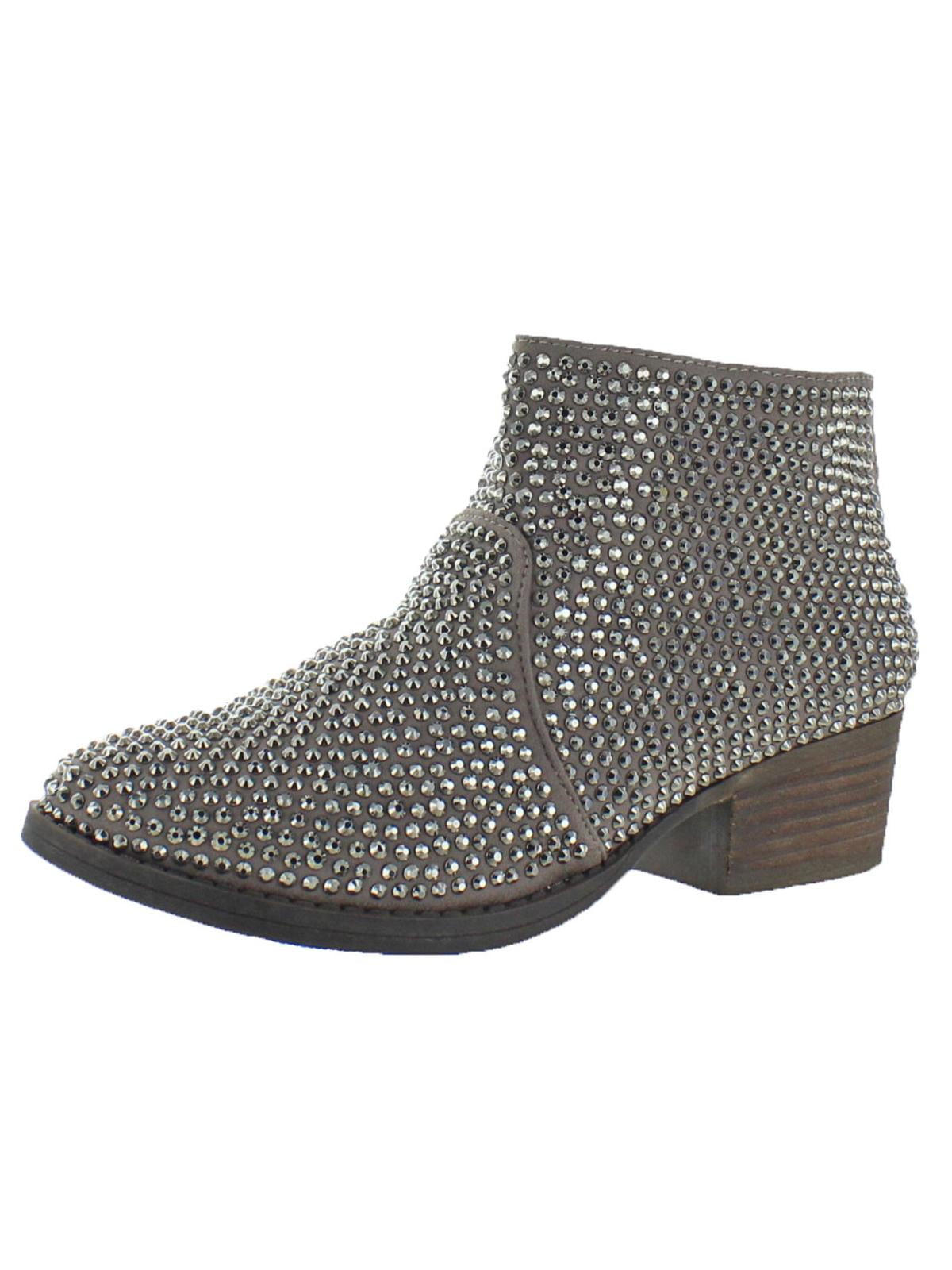 Very G Footwear Very G Womens Blinged Studded Stacked Heel Booties