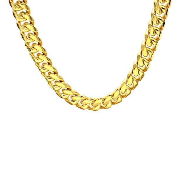 Cuban Link Necklace 18k Gold Plated with Box Clasp Miami Chain Stainless  Steel Fashion Jewelry 16 mm 30 Long Men Women 