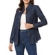 thumbnail image 1 of Camisa de mezclilla de mujer con cuello puntiagudo, manga larga, dobladillo deshilachado y botones en azul oscuro M, 1 of 5