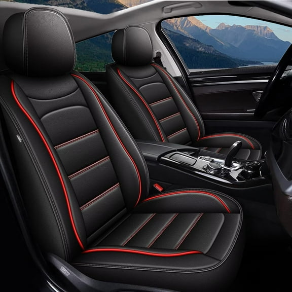 AOMSAZTO Car Seat Cover Cushion For Toyota Tacoma 2016-2023 Faux Leather Full Set 4-Door Only Waterproof Compatible Airbag Redline & Black