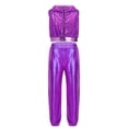 thumbnail image 2 of SiiRoh Girls Street Hip Hop Jazz Dance Outfits Sleeveless Sequin Hooded Vest Crop Top with Metallic Pants Set Purple 8, 2 of 7