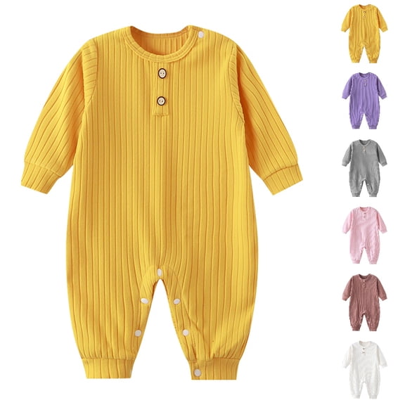 Bmisegm Baby Bodysuit Thickened Warm Romper Bodysuit for Toddler Homewear In Spring and Autumn Baby Rompers Girl,Yellow,3-6 Months