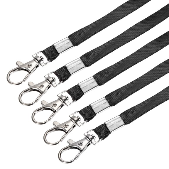 Uxcell Flat Lanyards, Neck Strap Swivel Hook Name Tag Badge Holder Black 5 Pack