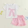 thumbnail image 2 of Sgkm Toddler Girl Outfits Bow Embroidery Summer Matching Outfits Shirt and Plaid Shorts Newborn Girl Clothes Birthday, 2 of 6