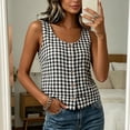 thumbnail image 4 of Tank Tops for Women Sleeveless Round Neck Plaid Button Shirts, 4 of 9