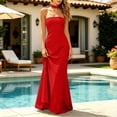 thumbnail image 3 of ShomPort Womens Bodycon Maxi Dress with Scarf Strapless Tube Flowy Cocktail Party Vacation Wedding Guest Dress, 3 of 5