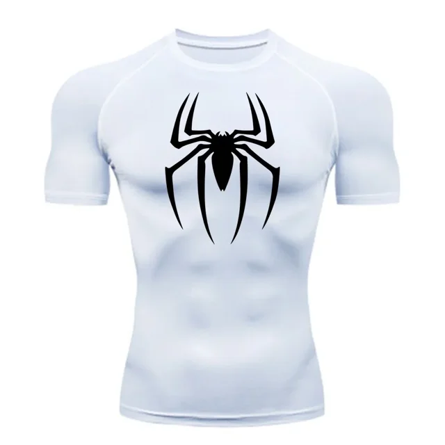 Men‘s Spider Print Compression Shirt Quick Dry T-Shirt Gym Running Jersey Breathable Short Sleeve Spring Summer M-3XL