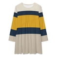 thumbnail image 2 of Horizontal Stripes Gold Navy Beige Loose Dress Evening Dress Summer Dresses for Women Luxury Dress Long Sleeved Dress, 2 of 4