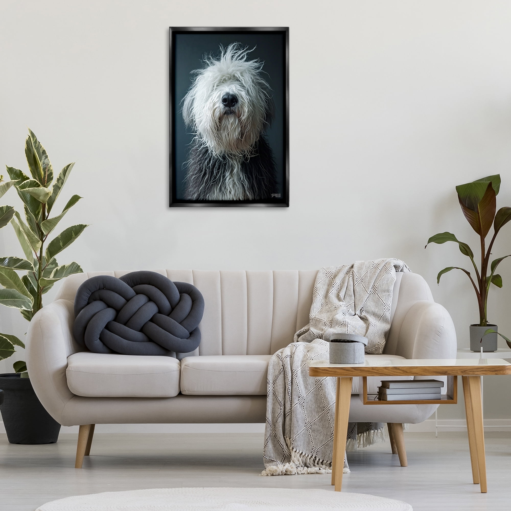 Stupell Industries Shaggy Pup Portrait Animals & Insects Painting Black Floater Framed Canvas Art Print Wall Art, 21 x 31