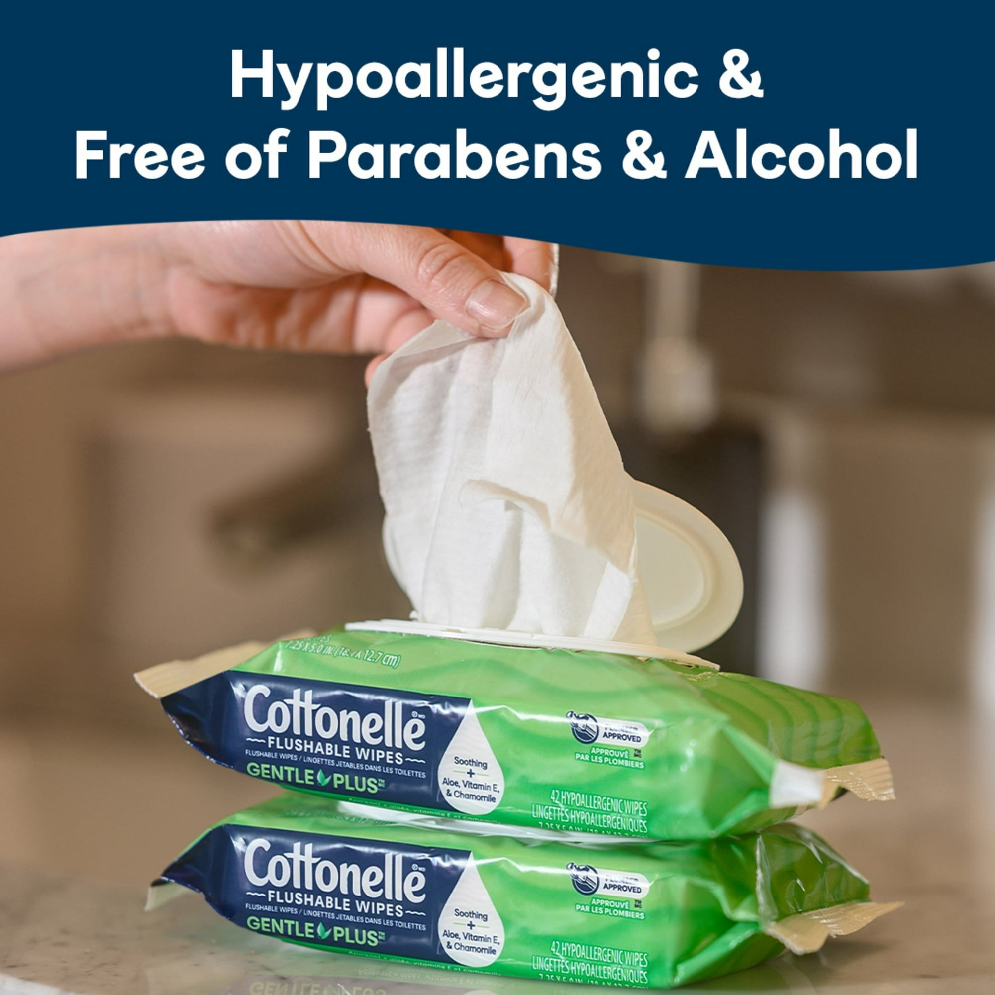 Cottonelle Gentle Plus Flushable Wet Wipes, 8 Flip-Top Packs