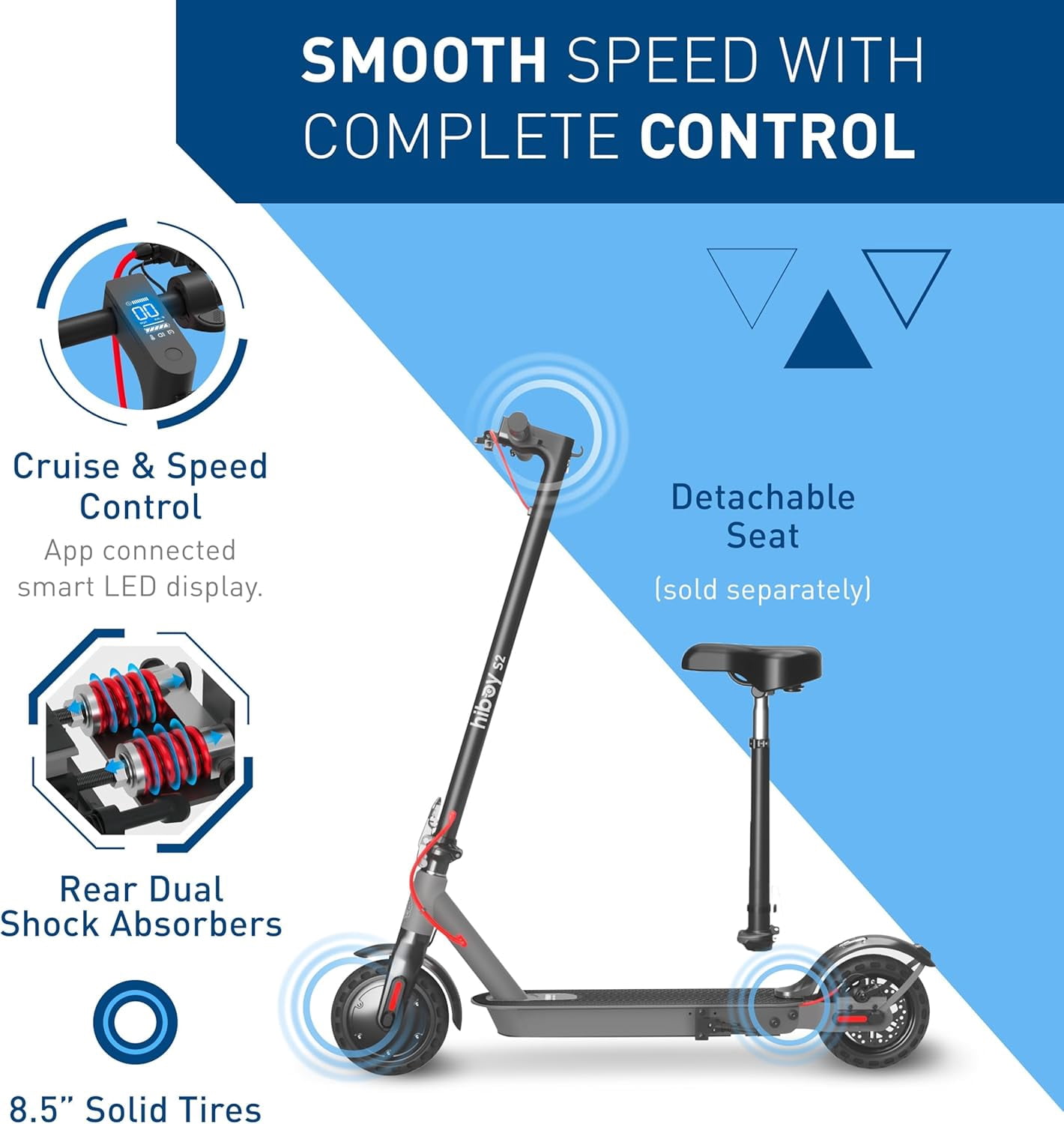 Hiboy Electric Scooter for Adults - 350W Motor, 19 MPH & 17 Miles Range, 8.5" Solid Tires, Portable Folding Commuter Scooter with Dual Braking System, App Control & Scooter Phone Holder