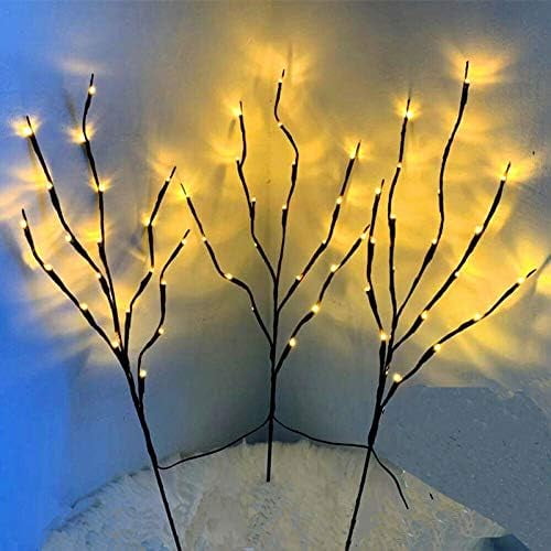 LED Branch Lights 3 Pack Connected Lights 60 LEDs Lighted Artificial Brown Twig Tree Branch USB Plug in Decorative Willow Branches Twig Lights for Party Wedding Decoration, Warm White