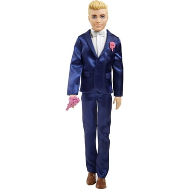 Barbie Ken Doll, Blonde Fairytale Groom with Blue Suit and 5 Accessories