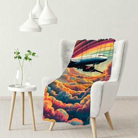 Erxjss Dreamy Wings Flannel Blanket, Psychedelic Design, Perfect for Indoors & Outdoors, Enhances Home Charm White