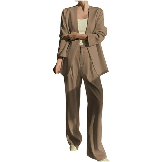 Timegard Ensemble 2 Pcs pour Femmes Veste à Boutons Col en V Ouvert devant Pantalon Grand Blazer pour Bureau