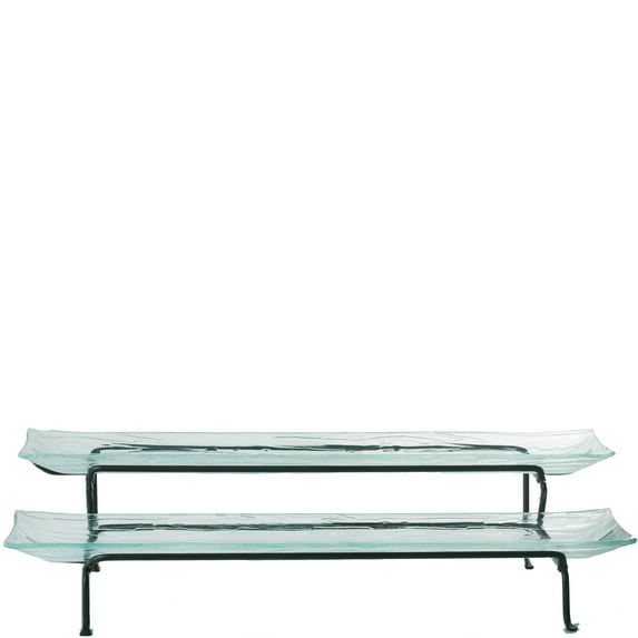 Couronne Co Two-Tier Recycled Glass Platter & Metal Stand, M365-2057, 17 inches long