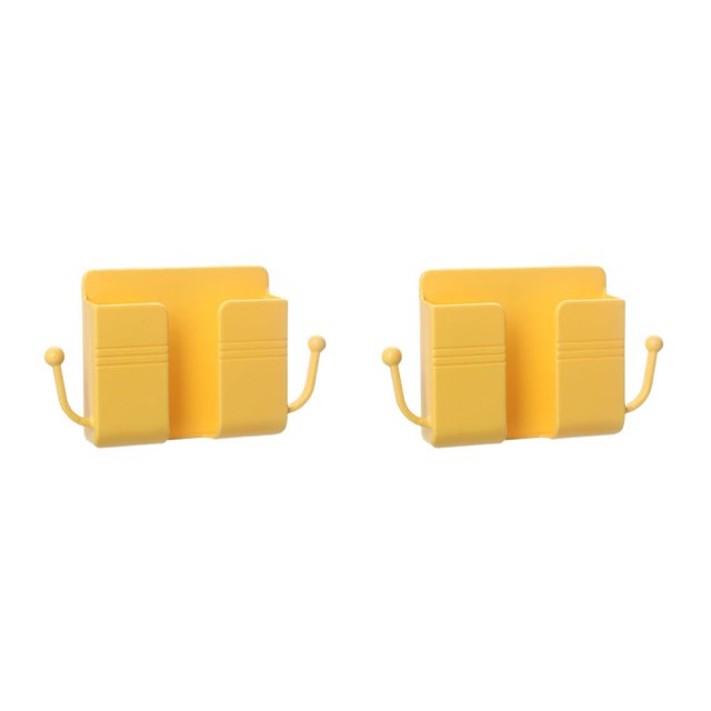 relayinert Wall Mounted Phone Charging Holder Remote Control Organizer Plastic Multifunctional Earphone Office Storage Box Yellow 2Set