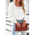 thumbnail image 1 of Women's White Flower Puff Sleeve Ribbed Knit Top, 1 of 5