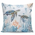 thumbnail image 2 of Ocean Turtle Throw Pillow Covers, Soft Pillowcases with Invisible Zipper, Blue Coastal Coral Starfish Seagrass Decorative Square Pillow Cushion Covers for Living Room Couch Sofa Bed 16x16 Inches, 2 of 8