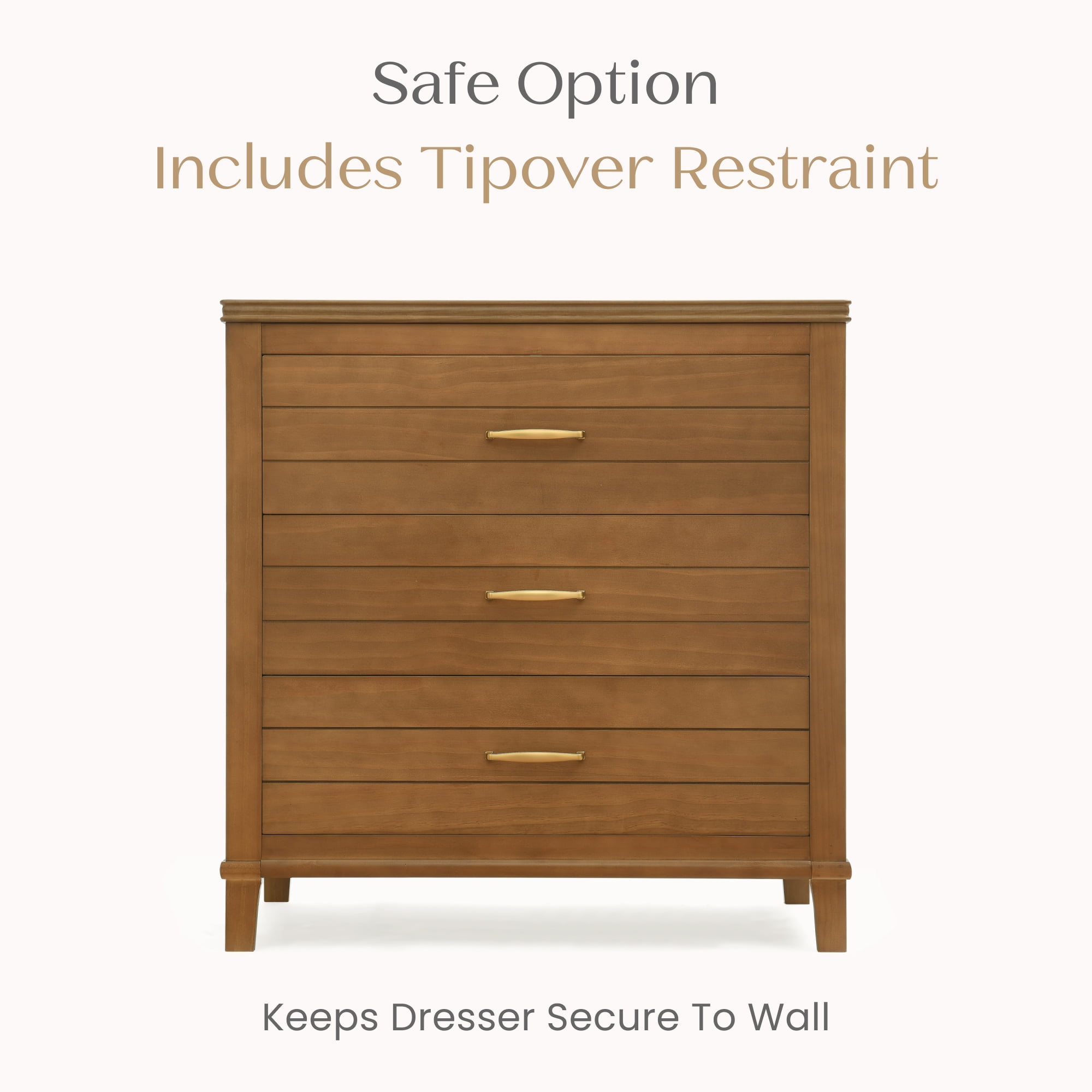 Delta Children Phoebe 3 Drawer Dresser with Interlocking Drawers, Chestnut