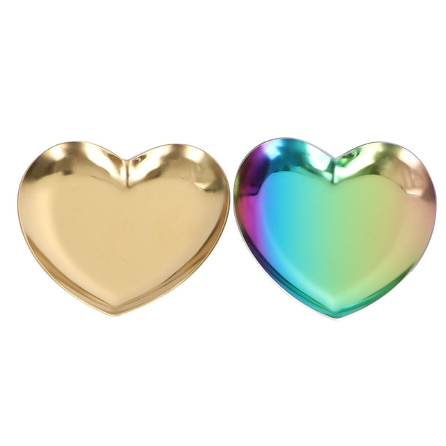 bandejas de acero inoxidable con forma de corazón para guardar joyas, anillos, collares y accesorios.
