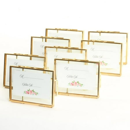 DIY Wedding Koyal Wholesale Pressed Glass Floating Photo Frames 8-Pack with Stands for Horizontal or Vertical Pictures, Table Numbers, Place Cards (Gold, 3 x 4)