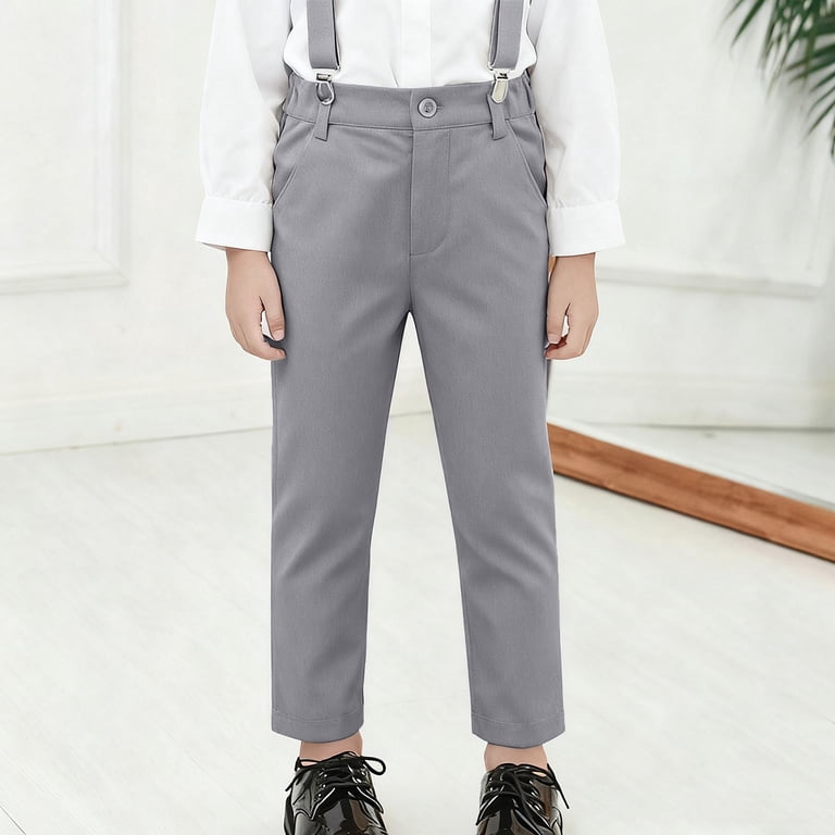 grey dress pants with suspenders SONXAHE Boys Solid Color Formal Removable Straight Leg Kids Trousers,Light Gray L041824