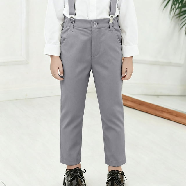 TINZ Pantalons Habillés pour Garçons pour Occasions Formelles Confortables devant Plat avec Ceinture Réglable Tissu en Sergé Durable Coupe Classique Vêtements pour Fille Tout-Petit