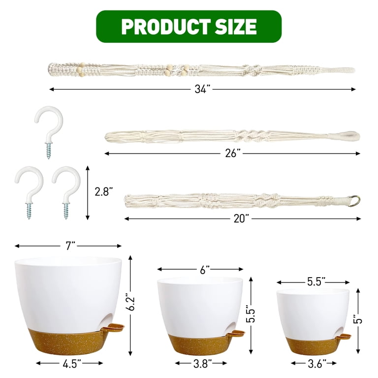 Xueyu Self-Watering Hanging Planters, 3-Pack with Macrame Hangers photo 8