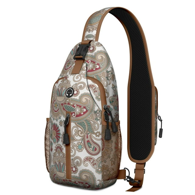 Rustic Paisley Sling Backpack – French Country Boho Floral Crossbody Daypack, Lightweight Anti-Theft Travel Bag with Adjustable Strap & Multiple Compartments