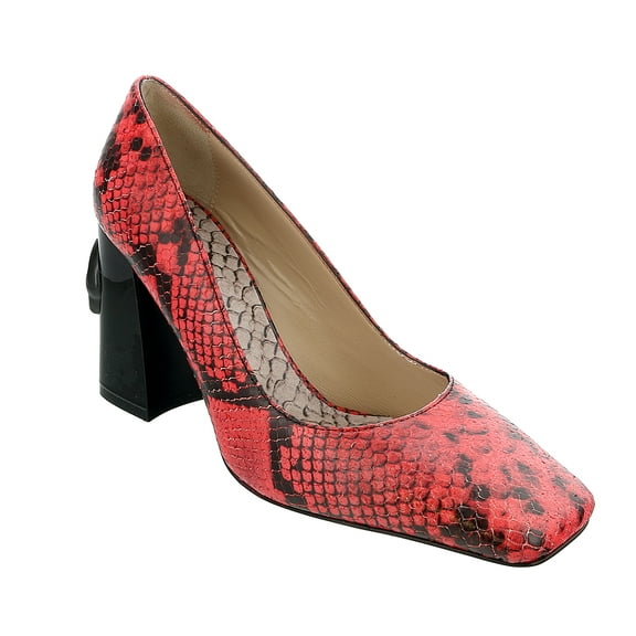 Roberto Cavalli Class  Coral/Black Textured Leather Square Toe Block High Heel Pump-6.5/7 for womens