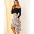 thumbnail image 4 of Falda Floral Midi Allegra K de gasa Lúrex con cintura Elástica y dobladillo alto y Bajo Blanco Violeta M, 4 of 6