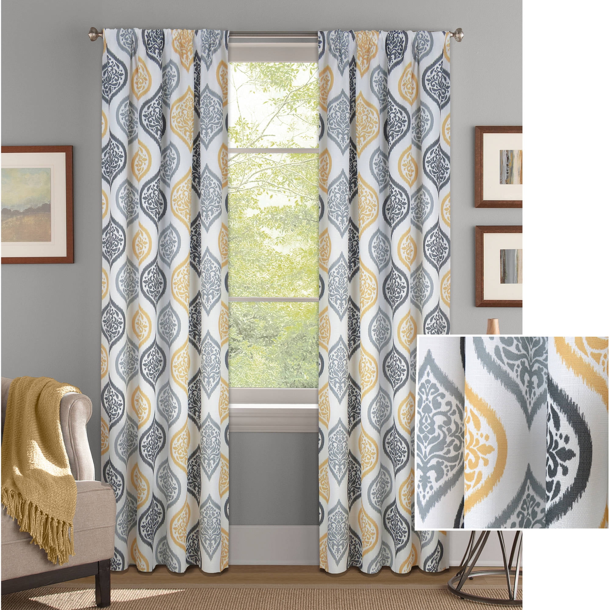 Better Homes and Gardens Damask Ogee Curtain Panel (Single Curtain