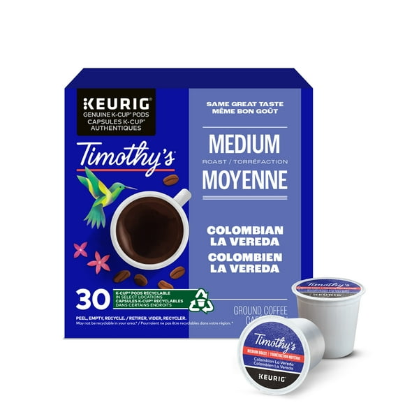 Capsules K-Cup de café Colombien La Vereda Timothy’s, torréfaction moyenne Boîte de 30