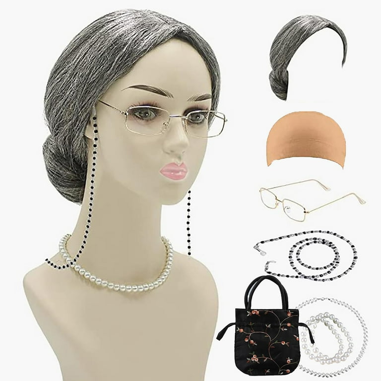 Betivan Counts Wigs Wig Grandma COS Suit Chain Eyeglasses