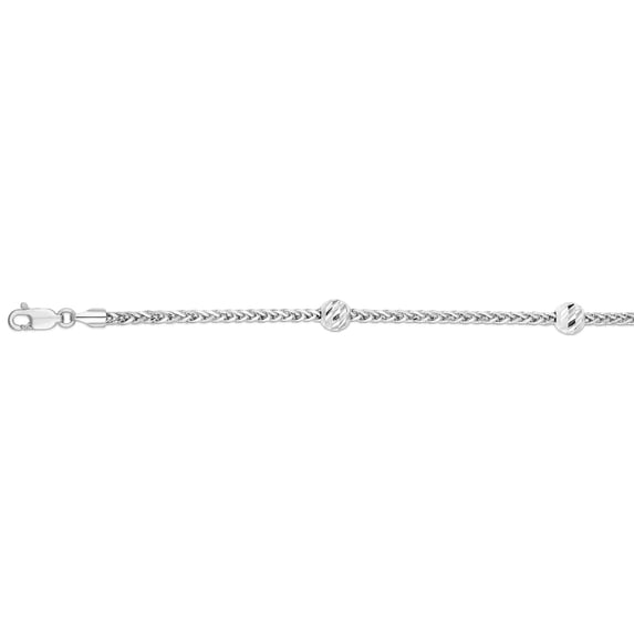 14K White Gold Finish Diamond Cut Bracelet 7.5" with Lobster Clasp