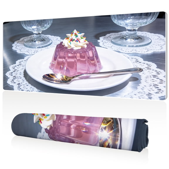 LIVEKEY Extra Large Mouse Pad 80x40x0.3cm Pink Jelly Dessert Design Full Desk Coverage Non Slip Base Durable Easy Clean Stitched Edges for Gaming and Office