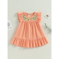 thumbnail image 2 of Bagilaanoe Toddler Baby Girl Summer Dress Floral Embroidery Flying Sleeve A-line Dresses 6M 12M 18M 24M 3T 4T 5T Kids Casual Swing Sundress, 2 of 9