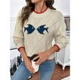 thumbnail image 4 of Sweater Pullover Long Sleeve Crew Neck Oversized Knit Aesthetic Sweatshirt Cute Fish Preppy Jumper Top Color M, 4 of 10