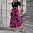 thumbnail image 6 of Womens Maxi Skirts Fashion Boho Flowy Swing Dresses Casual Round-Neck Short Sleeve Top Printing High Waist Dress Leisure Vacation Beach Elastic Long Skirts, 6 of 7