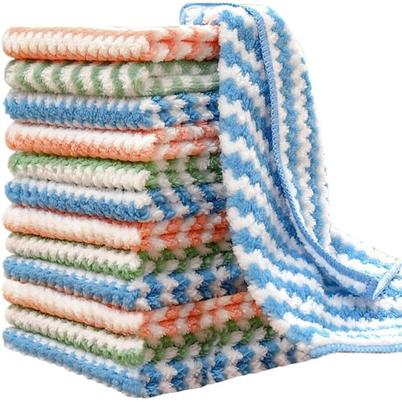 Pklyzj 12 Pack Kitchen Towels and Dishcloths Set (8.6 x 8.6 Inches), Super Soft and Absorbent Coral Velvet Dish Towels, Nonstick Oil Fast Drying Microfiber Cleaning Cloth, No Lint Household Dishcloth