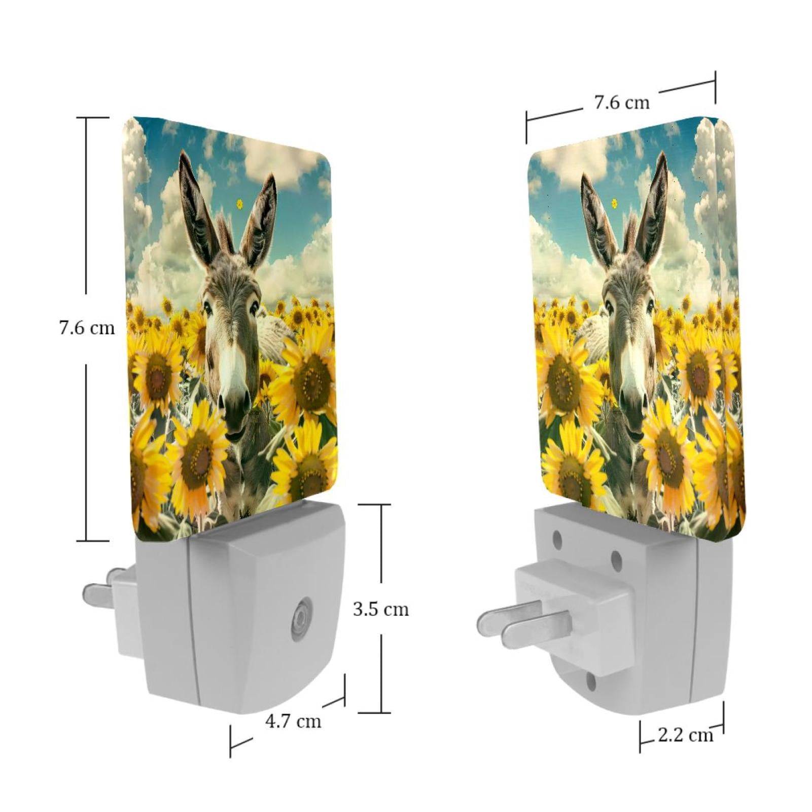 PhooArto Funny Donkey and Sunflowers Plug in LED Night Light Auto Sensor Dusk to Dawn Decorative Night for Bedroom, Bathroom, Kitchen, Hallway, Stairs, Baby's Room, Energy Saving