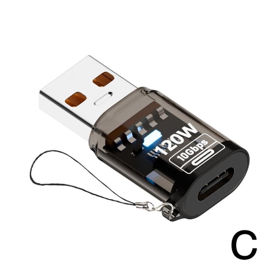 Type-C to USB A Converter with Light 120W, Type C Male to USB A Female Adapter, USB-A Extender Clear Shell Adapter Type C Male to USB A Female Adapter