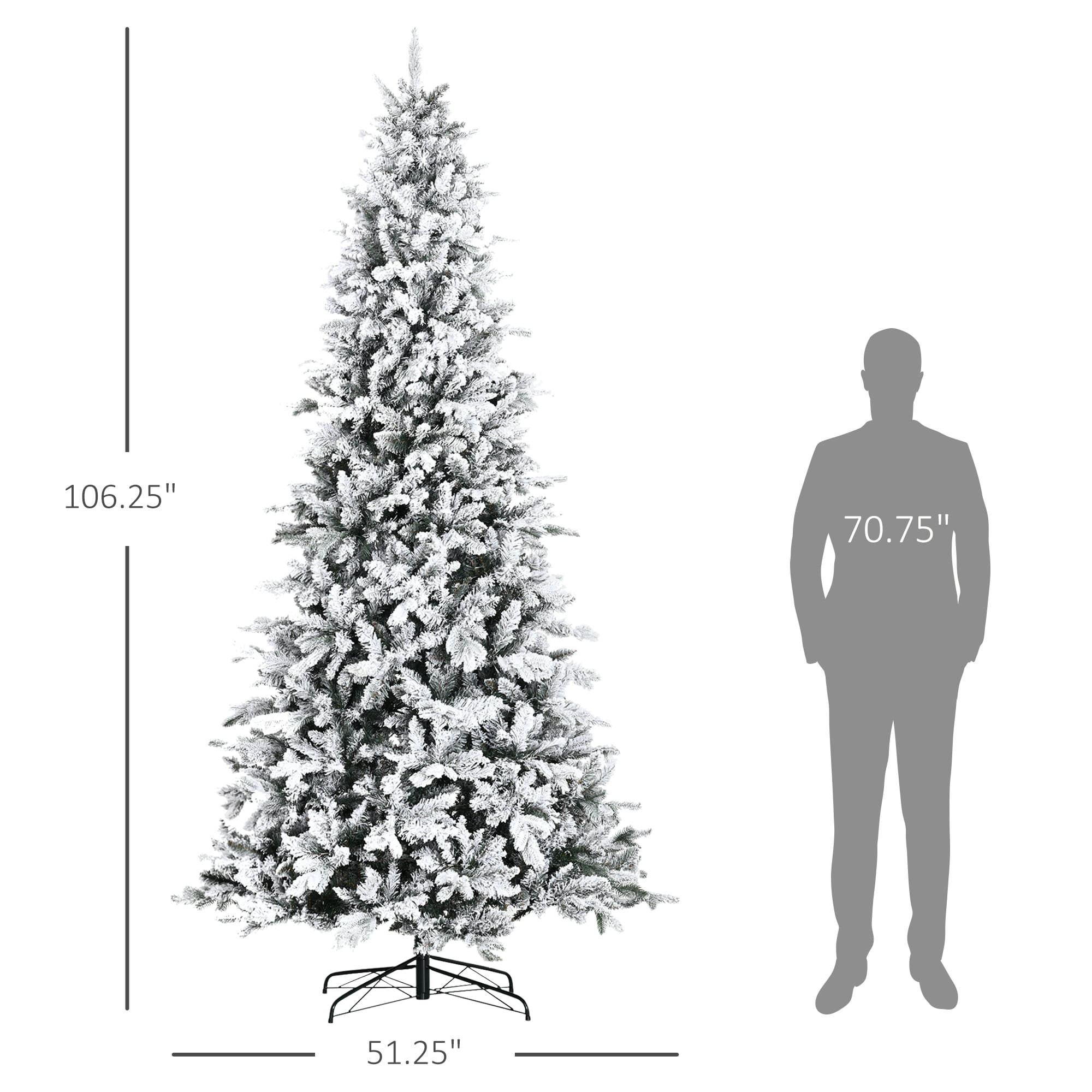 9ft Snow Flocked Christmas Tree 2068 Tips Auto-Open Branches Flame Retardant Indoor Decor