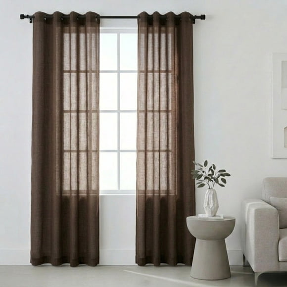 Cortinas Traslúcidas Grandes 280 x 215 ,Elegantes Con Aros Metálicos, Para Ventana De Sala, Cuarto Y Comedor, Cortina Transparente Difusora Luz Mod. Café