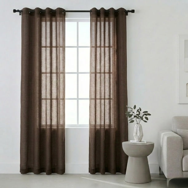 Cortinas Traslúcidas Grandes 280 x 215 ,Elegantes Con Aros Metálicos, Para Ventana De Sala, Cuarto Y Comedor, Cortina Transparente Difusora Luz Mod. Café